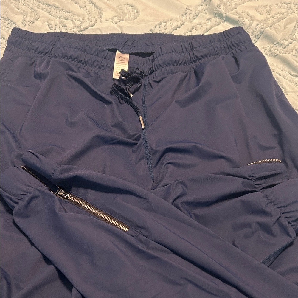 Navy Blue Drawstring Joggers with Zipper Pockets